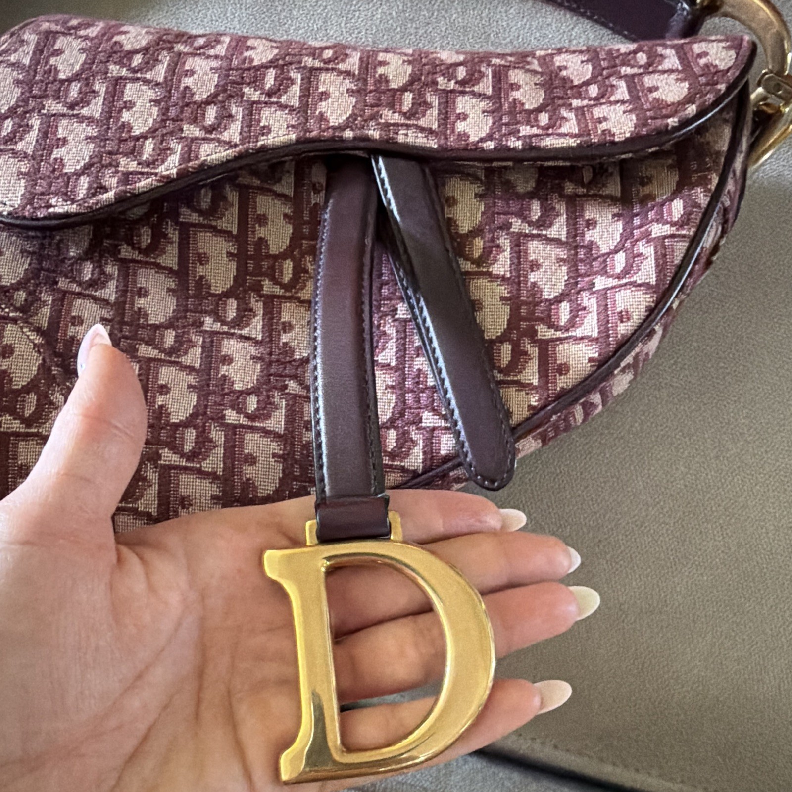 Christian Dior Dior Saddle Medium Shoulder Bag Burgundy Beige Monogram Strap