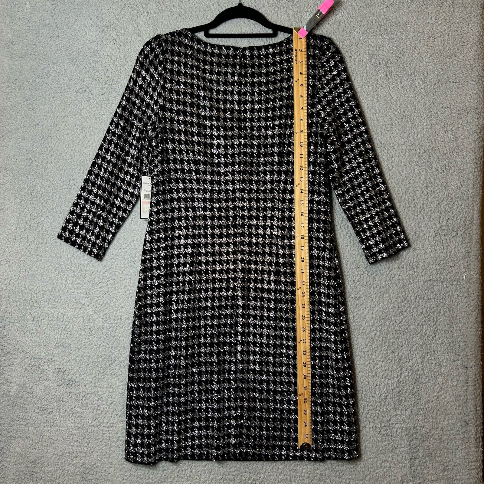 Jessica Howard Dress Womens 10 Black Houndstooth Glitter Knit Shift Dress NEW