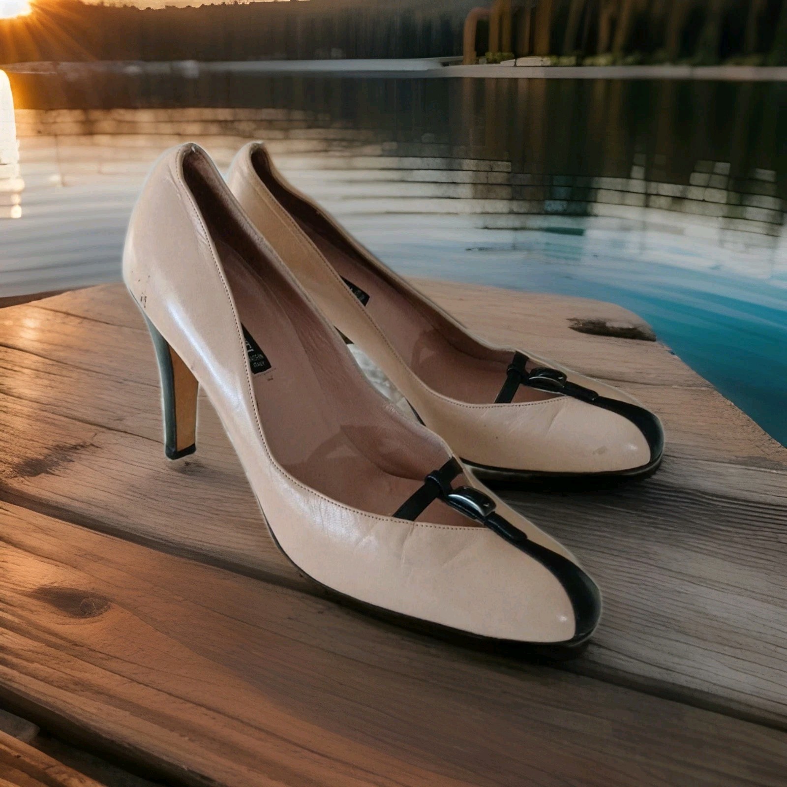 CLAUDIA CIUTI Black & Nude Pointed Toe Heels Pumps Size 7