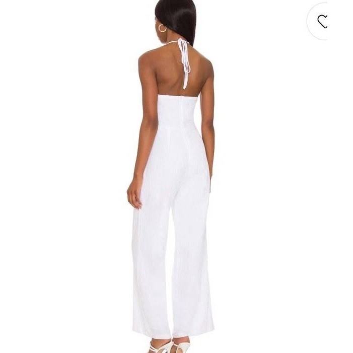 SNDYS White Cotton Halter Cutout Wide Leg Jumpsuit Small Summer Resort Wear