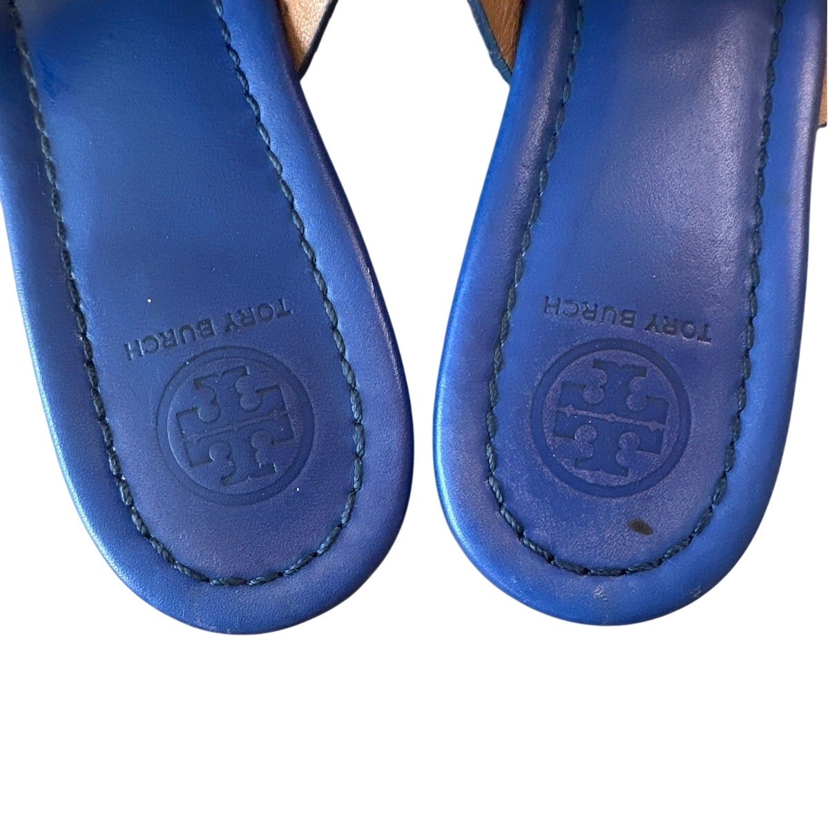 Tory Burch Miller Laguna Blue Snake Embossed Sandals Size 7.5