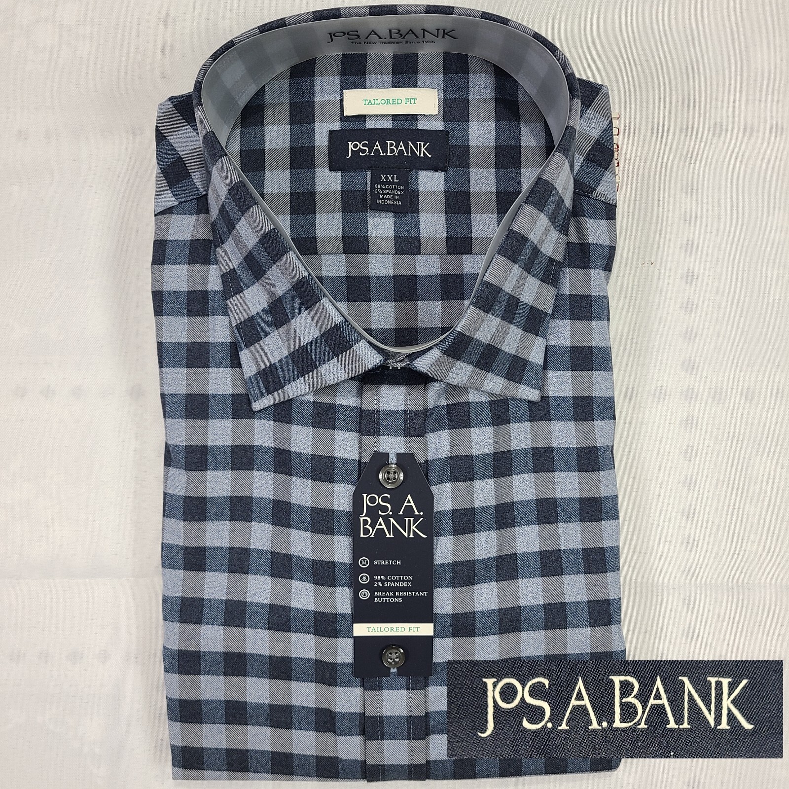 Jos A Bank Long Sleeve Button Down 2XL XXL Blue Shirt Tailored Fit NEW NWT #K57
