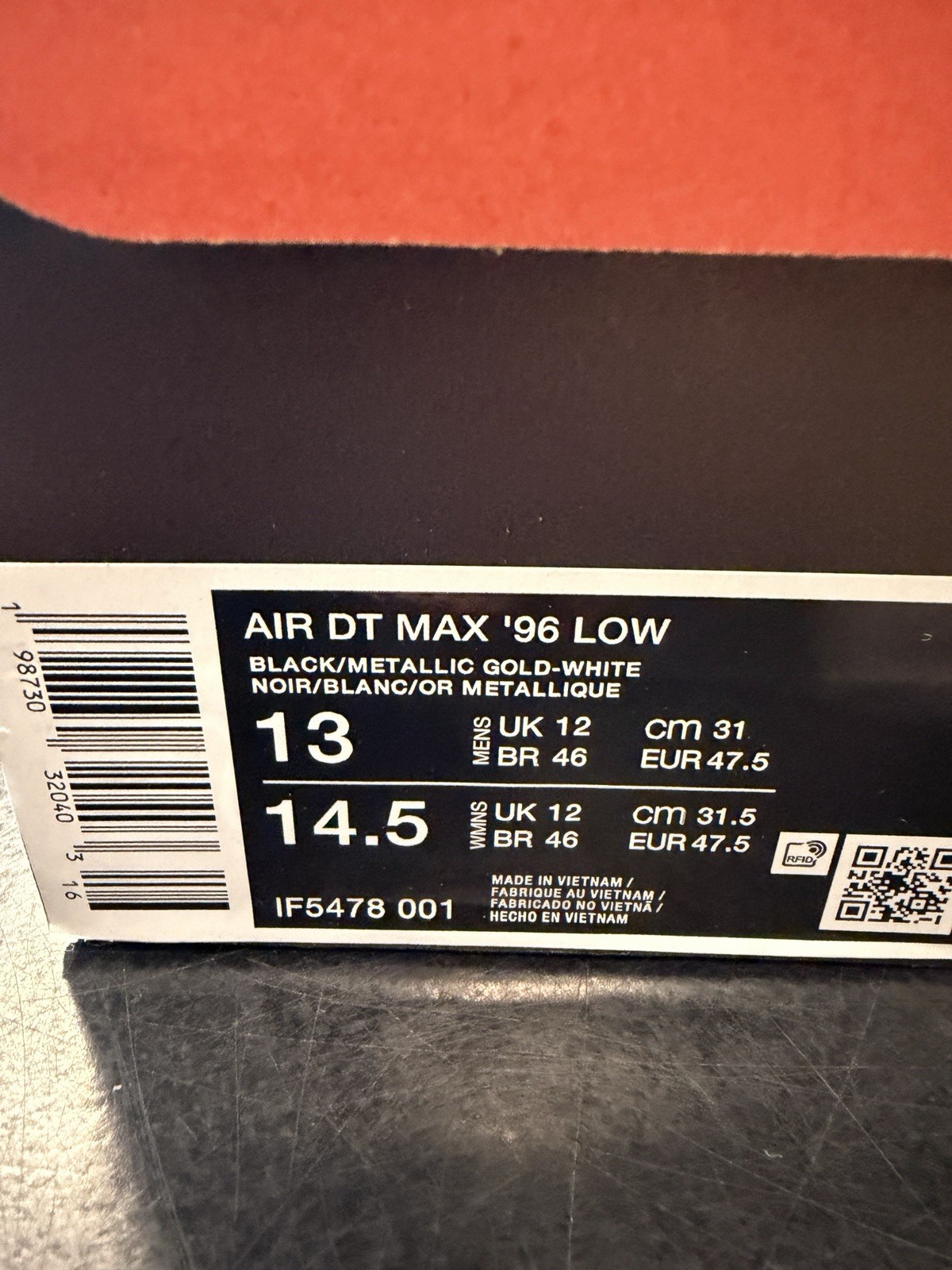 Size 13 – Nike Air DT Max ’96 Low Men’s Black/White/Metallic Gold IF5478-001