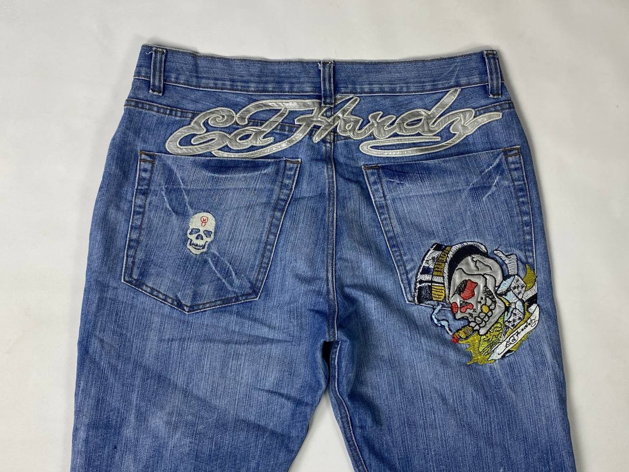 ED HARDY Denim Blue Embroidered Regular Straight Jeans Size 36