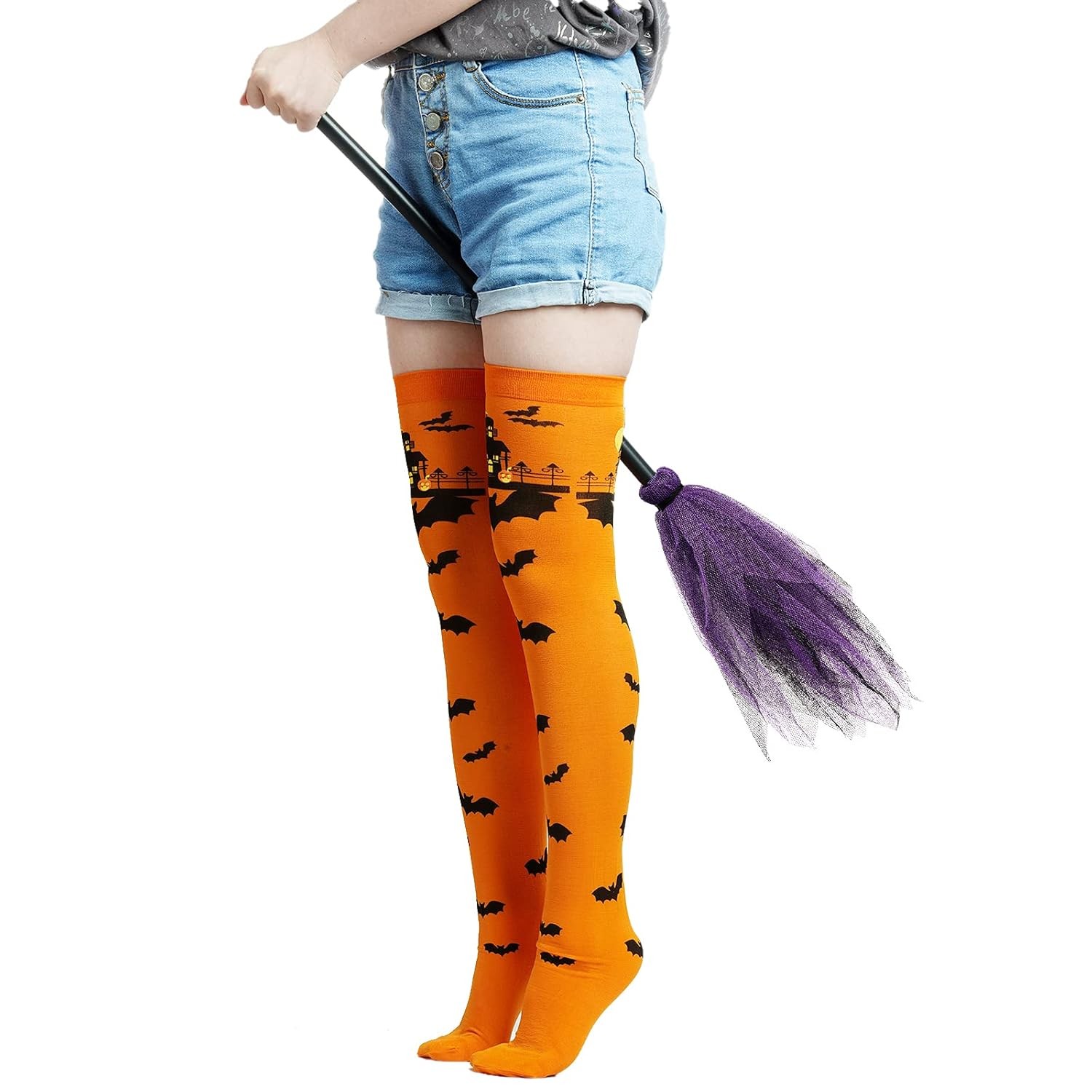 Thigh High Halloween Socks Long Over Knee Spider Bat Stockings 3 Pairs Hosiery