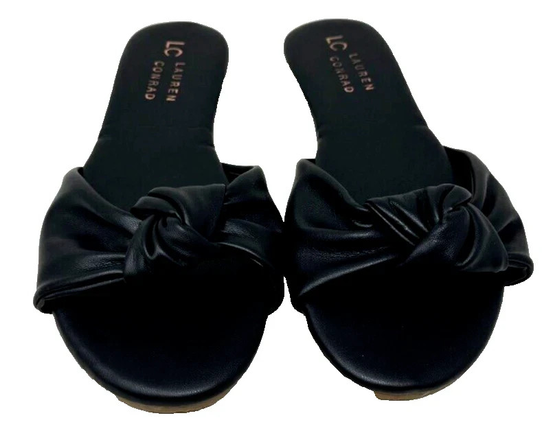 LC Lauren Conrad Women’s Cedar Knotted Slip On Slide Sandals Black Size:7 128S