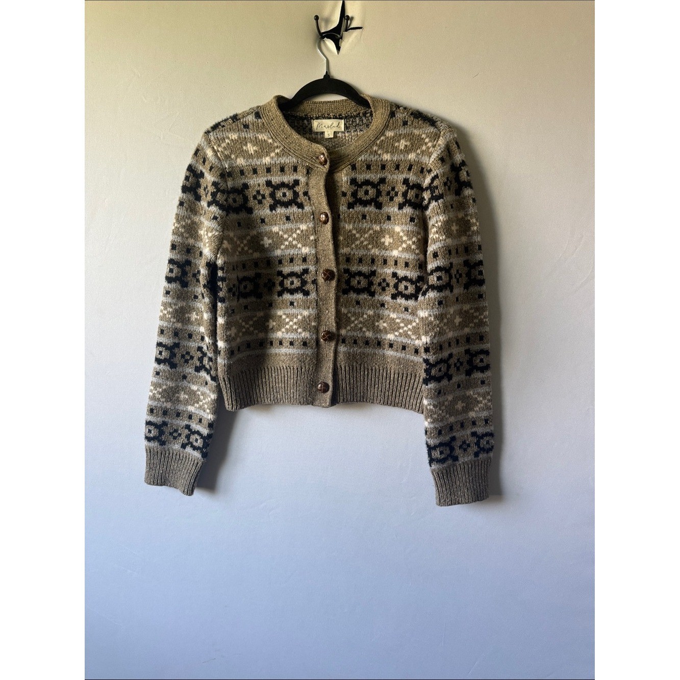 Marled Neutral and Navy Fair Isle Cardigan