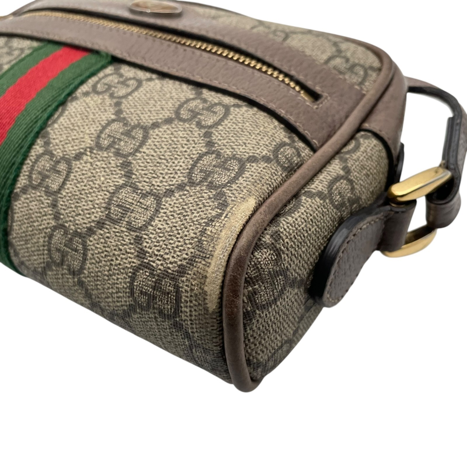 Authentic GUCCI Ophidia GG Supreme Shoulder Bag PVC Leather Beige Brown Web