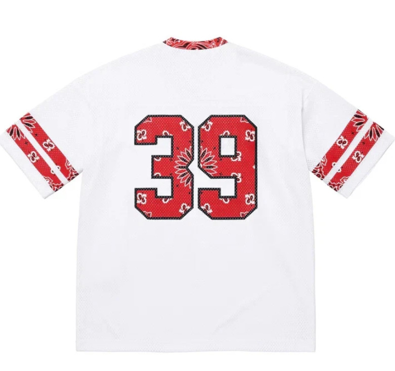 Supreme SS25 Bandana Graphic Logo Football Jersey White Size S, M, L, XL NEW