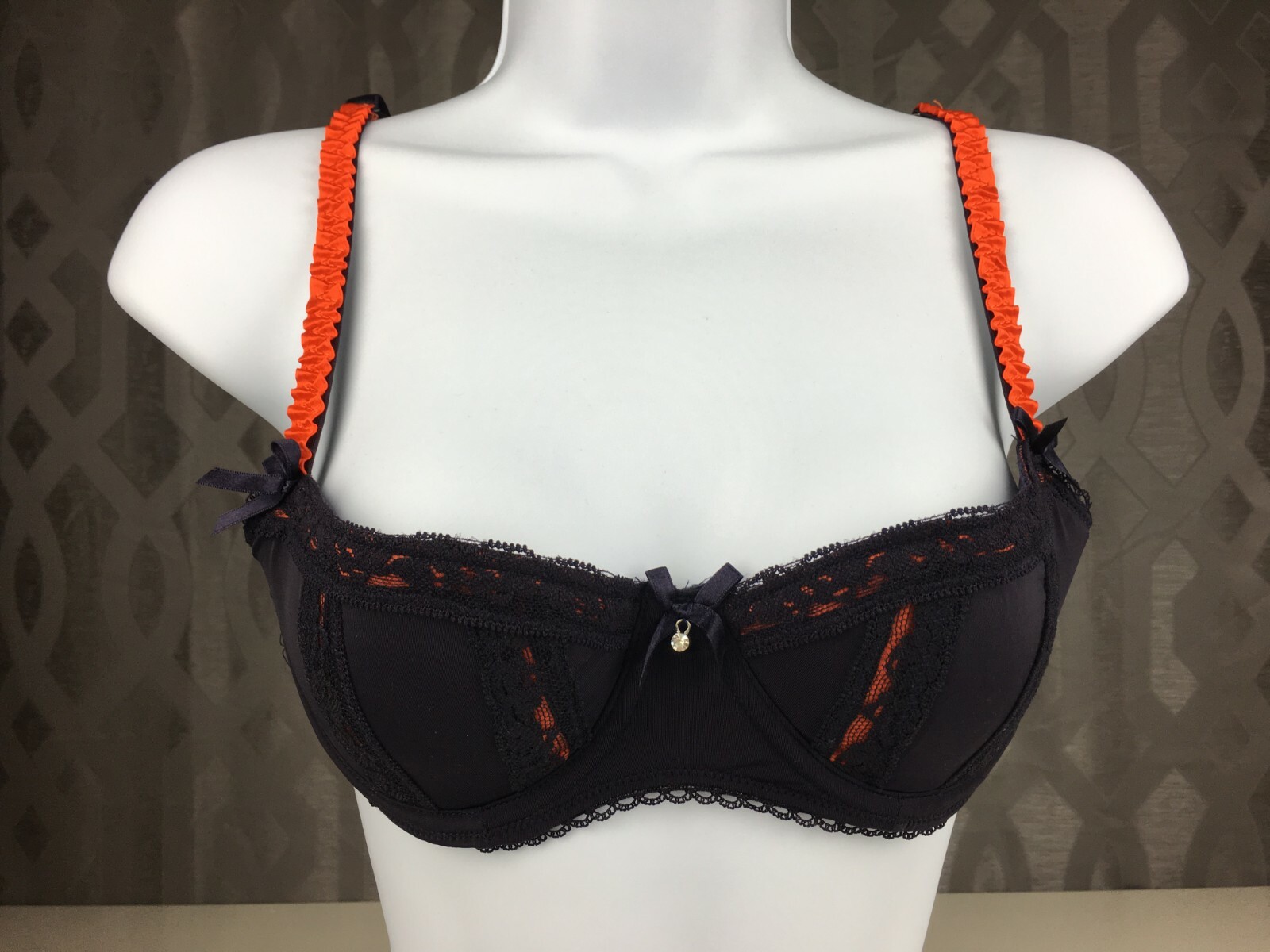 ALEGRO Sexy Lingerie with Lace Balconette Bra – 9007 Navy w/ Orange Sizes 30-40