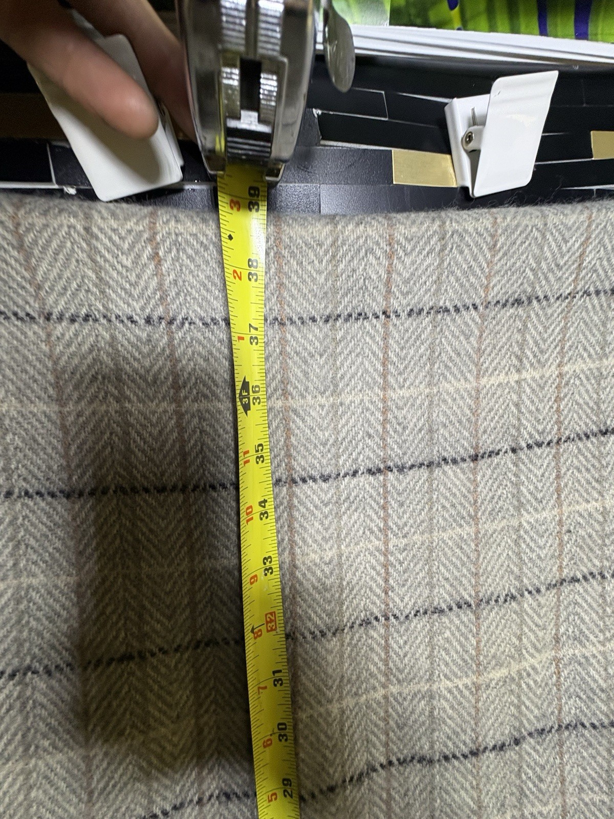Gray Plaid Wool Woven Rectangle Scarf with Fringe, Women’s 38×21 in