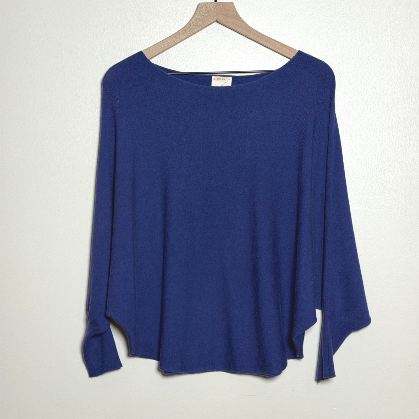Kerisma Royal Blue Batwing Dolman Sleeve Knit Sweater ML Boat Neck Pullover