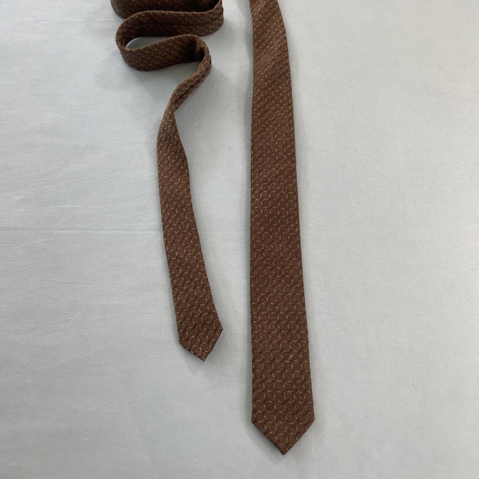 Vtg 60s Tie Wool Cotton Necktie Brown Woven MCM Deco Texture Cloth Cravat 2×53