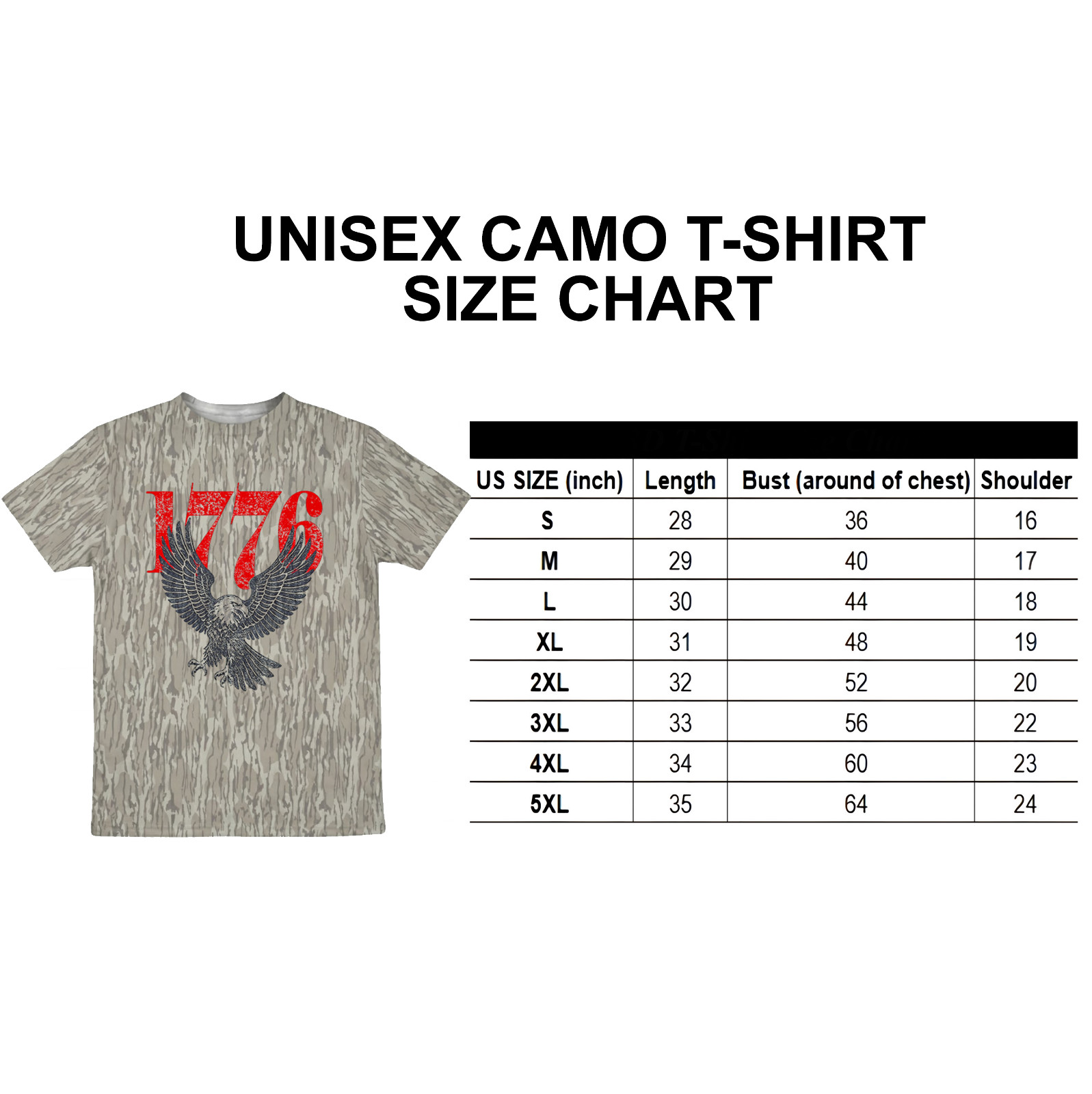 Camo 1776 Eagle USA T-shirt, Men’s Camouflage America Patriot Hunting Lovers Tee