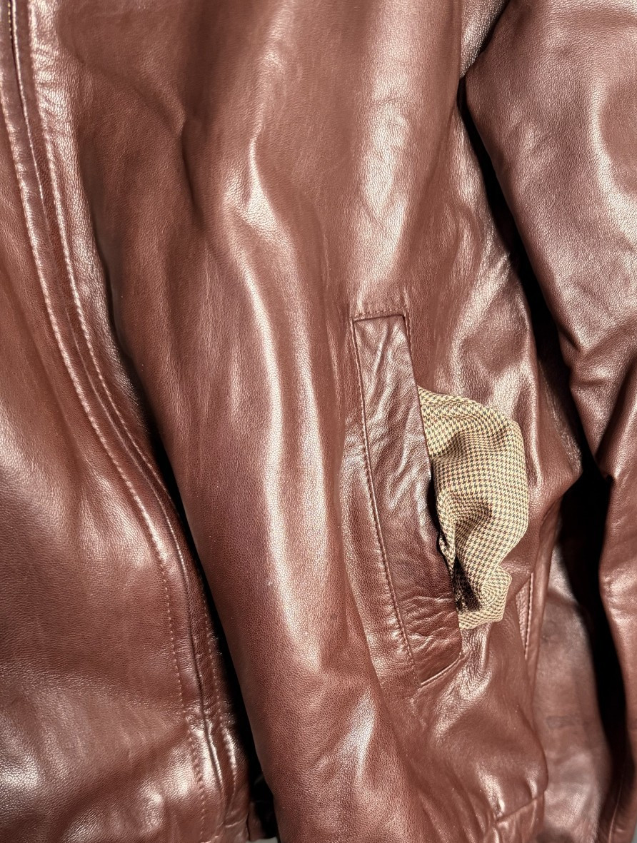 Vintage Polo Ralph Lauren Mahogany Leather Bomber Harrington Jacket XXL Plaid