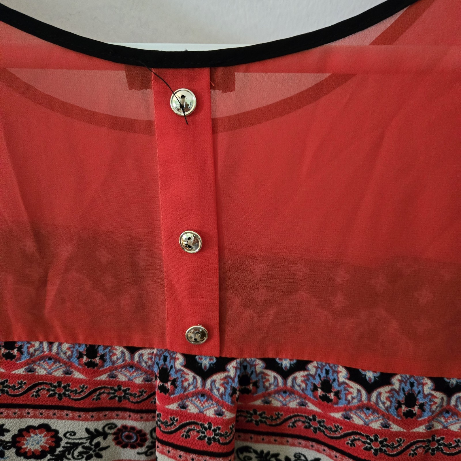 love j shirt top blouse, Sleeveless, Multi Color, Boho, Semi-Sheer