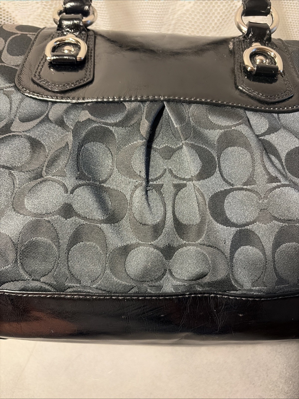 Coach Ashley Signature Sateen Large Satchel Black Canvas Leather Bag F15440 Nice