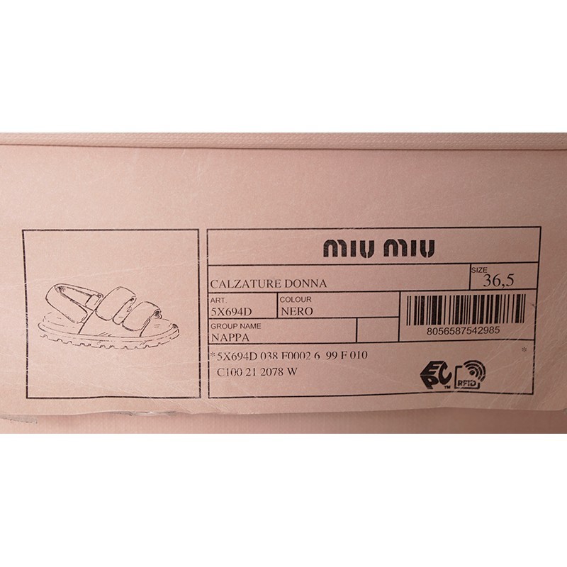 36.5 NEW $1,050 MIU MIU Black PUFFY SUPPLE LEATHER Rugged Rubber Sole SANDALS