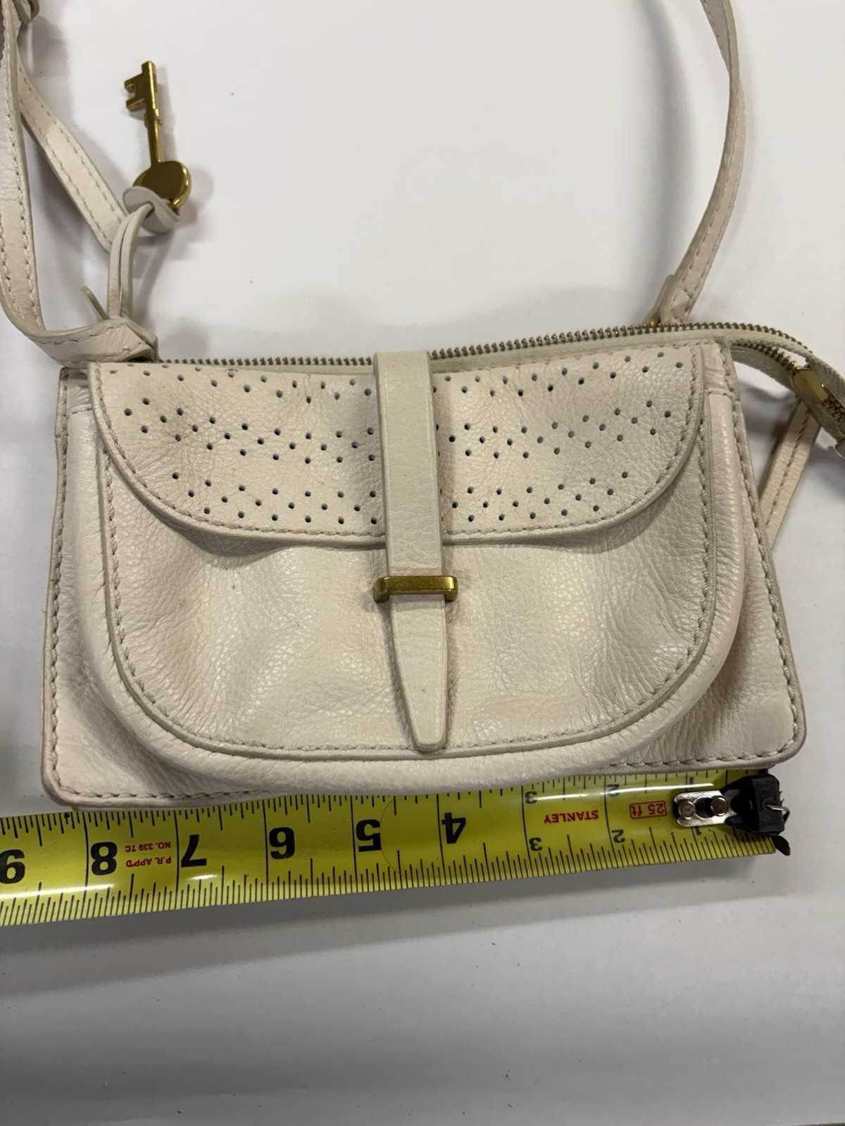 Fossil Leather Crossbody Bag Cream Ivory Pebbled Small Purse Gold