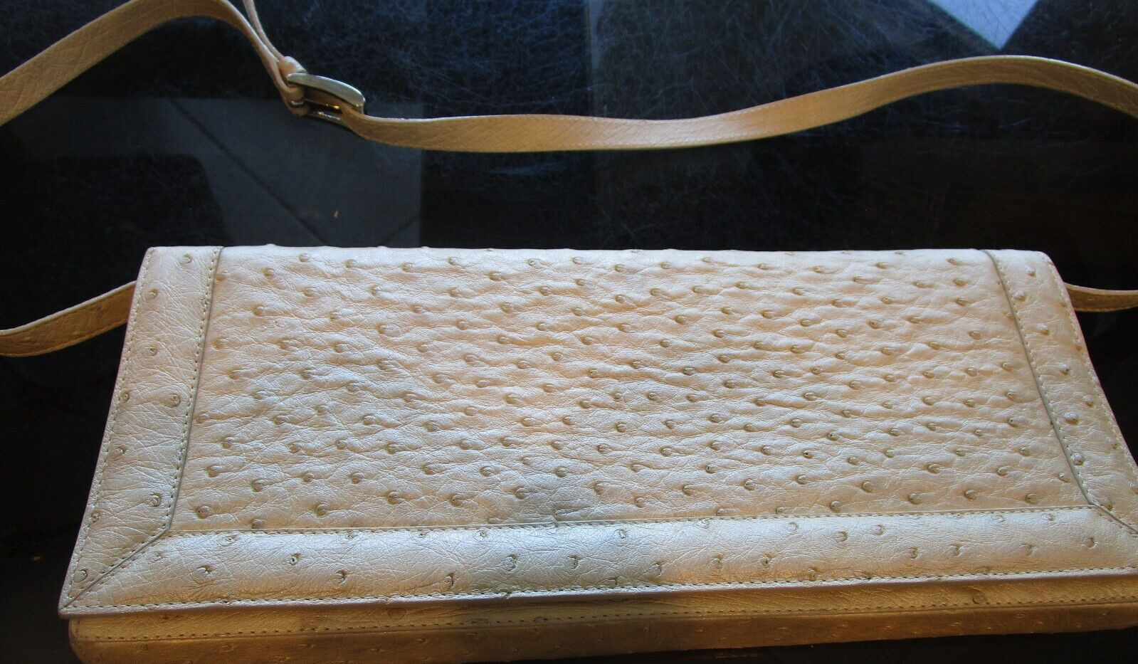 Brooks Brothers Genuine Ostrich made in Italy leather Clutch handbag strap EUC