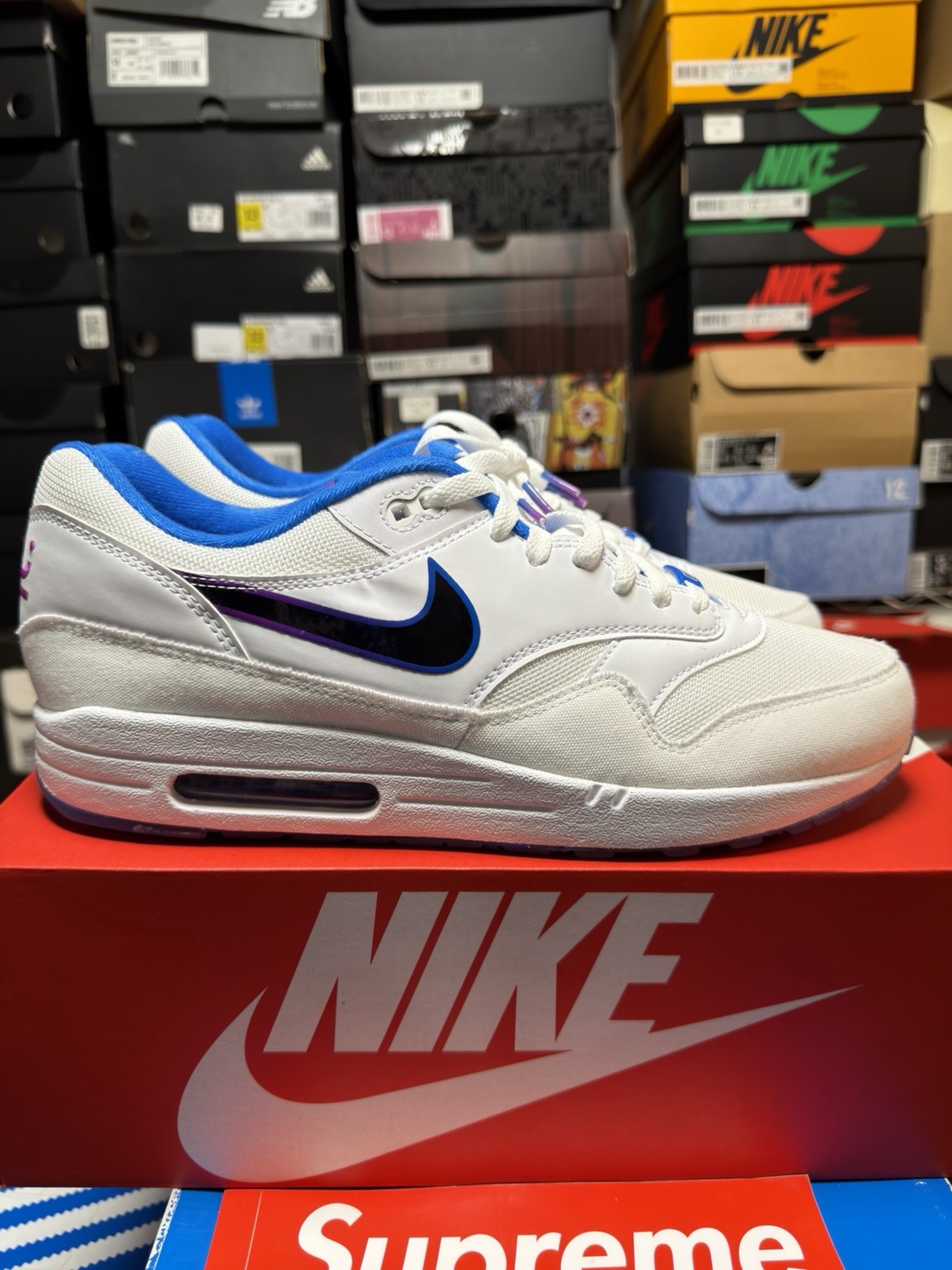 Nike Air Max 1 KC ROYALS IQ2916-100 MLB WHITE VIVID GRAPE SOAR MENS SIZE 14 NEW