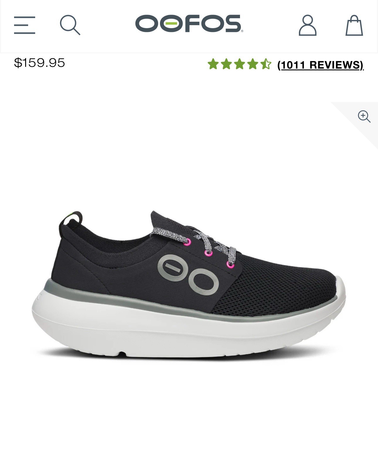Oofos Women’s Size 8 Oomy Stride Black White $160 MSRP