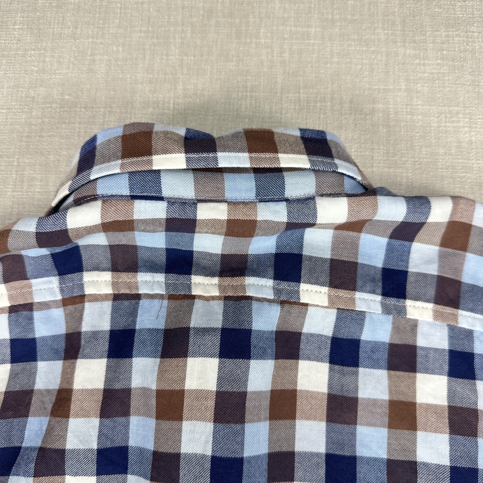 Haspel New Orleans Button Down Shirt Mens Small Blue Brown Gingham Plaid Cotton