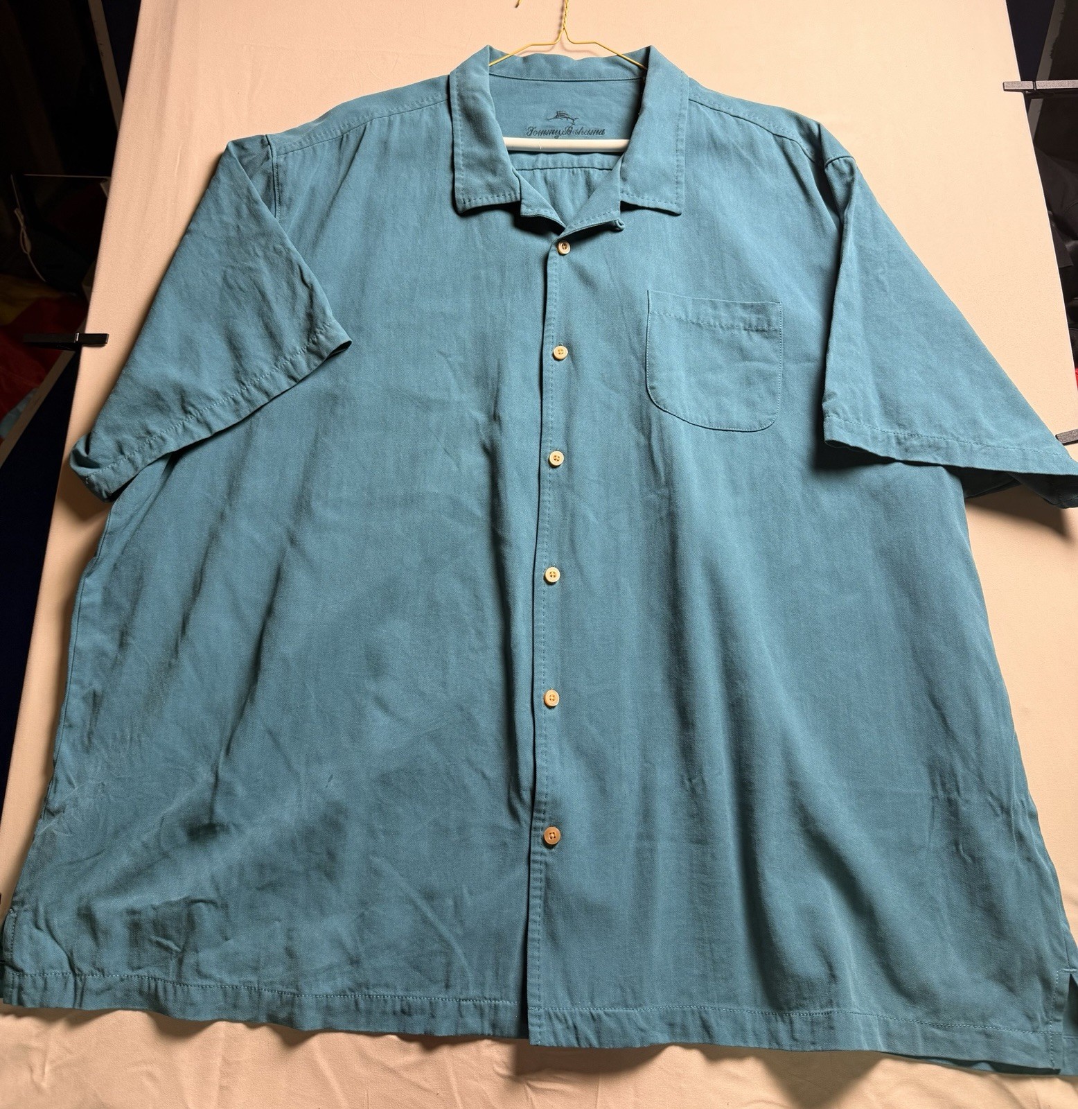 Tommy Bahama 100% Silk Camp Shirt Mens 4XL Blue Short Sleeve Button Hawaiian