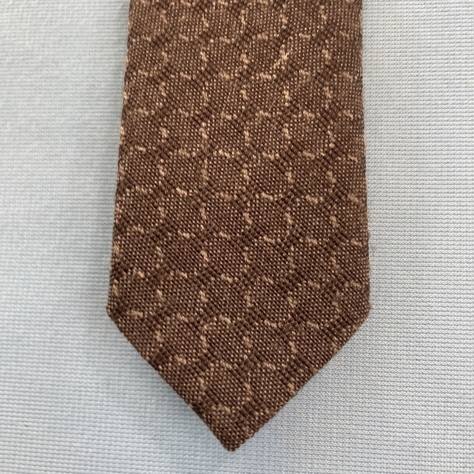 Vtg 60s Tie Wool Cotton Necktie Brown Woven MCM Deco Texture Cloth Cravat 2×53