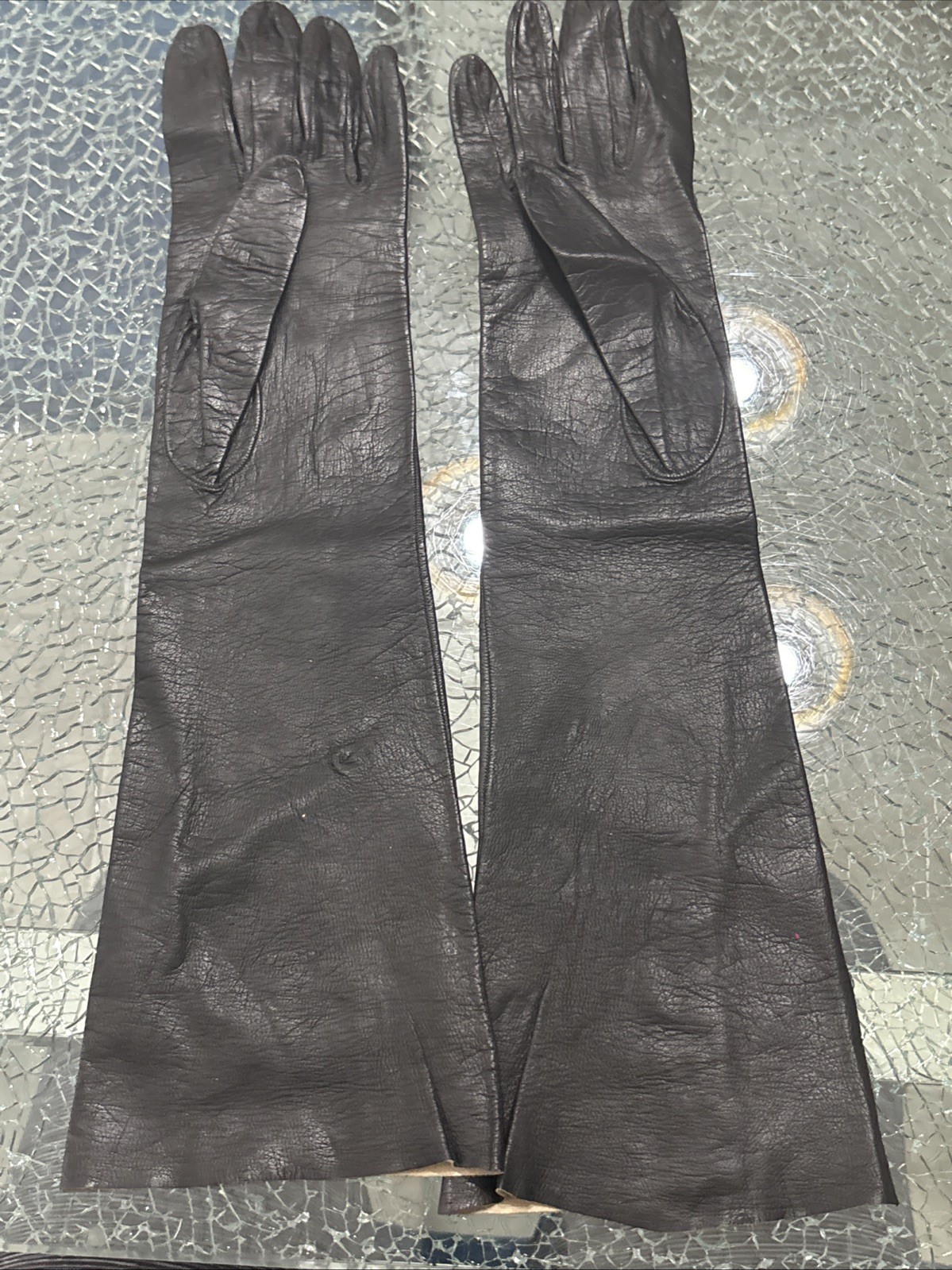 Vintage CHRISTIAN DIOR Long Gloves – Size 6½ – Black Leather – 15 In Length