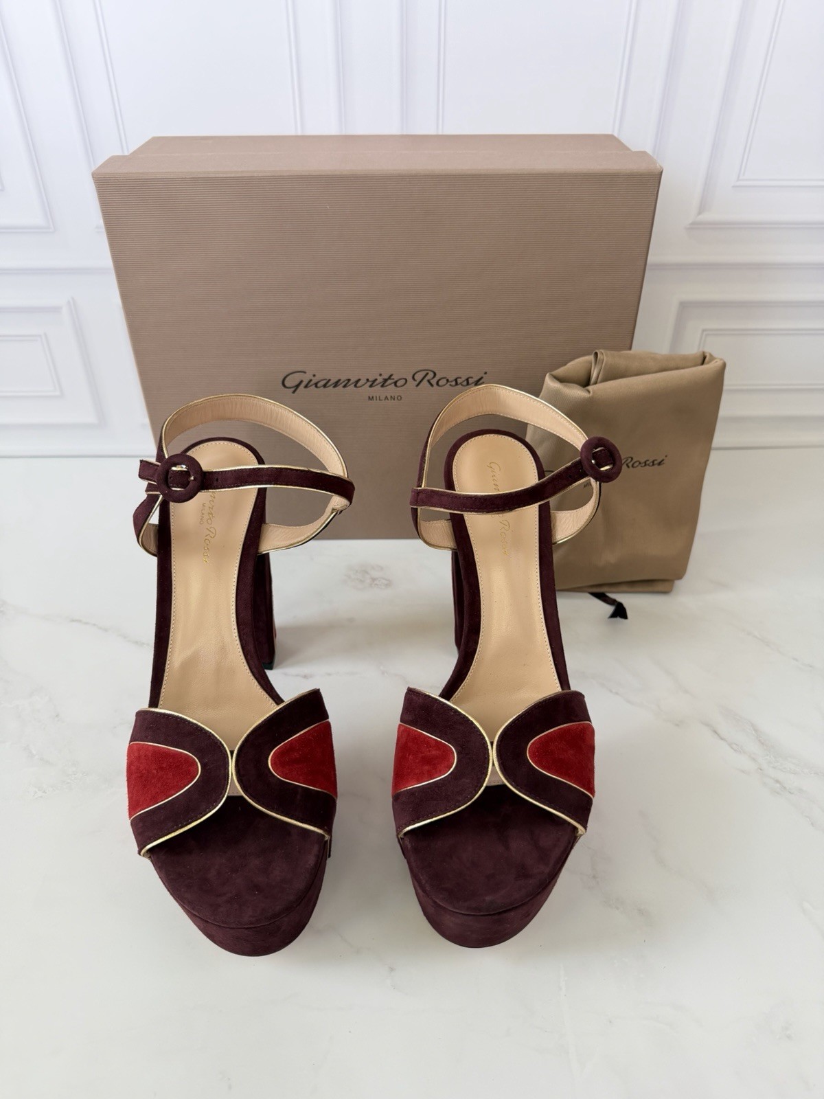 Gianvito Rossi Tamara 125mm Platform Heeled Sandals Burgundy Suede EU 41 NIB