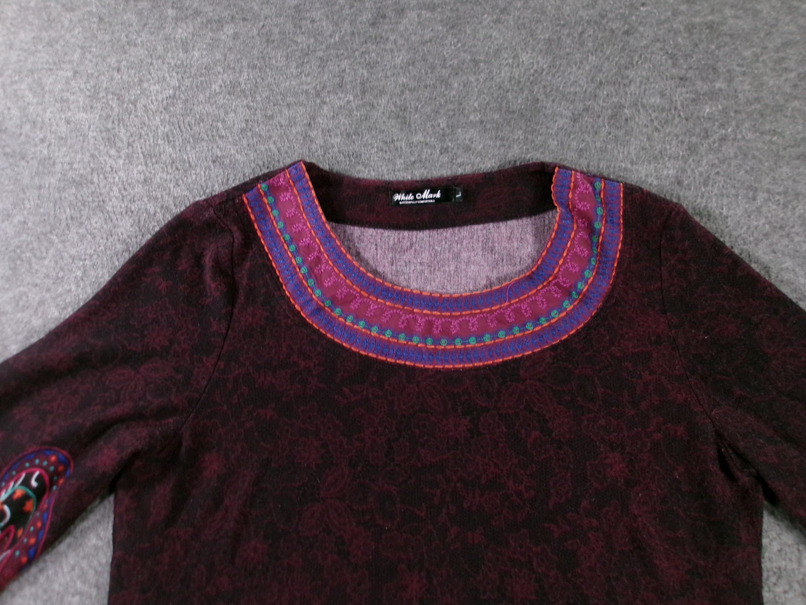 White Mark Top Womens Large Flowy BoHo Cottage Core Cozy Knit Colorfull