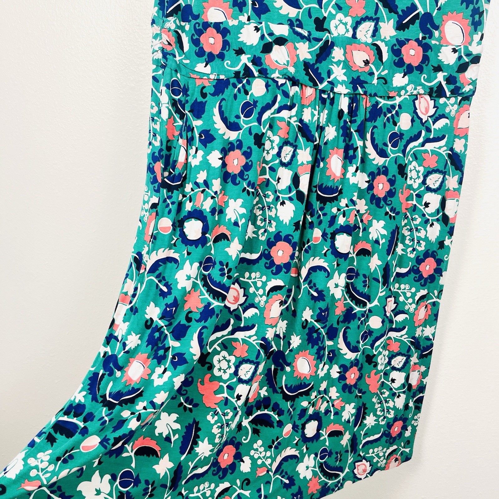 Boden Size 16/18 Amelie Green Floral Jersey Short Sleeve Draped Sheath Dress