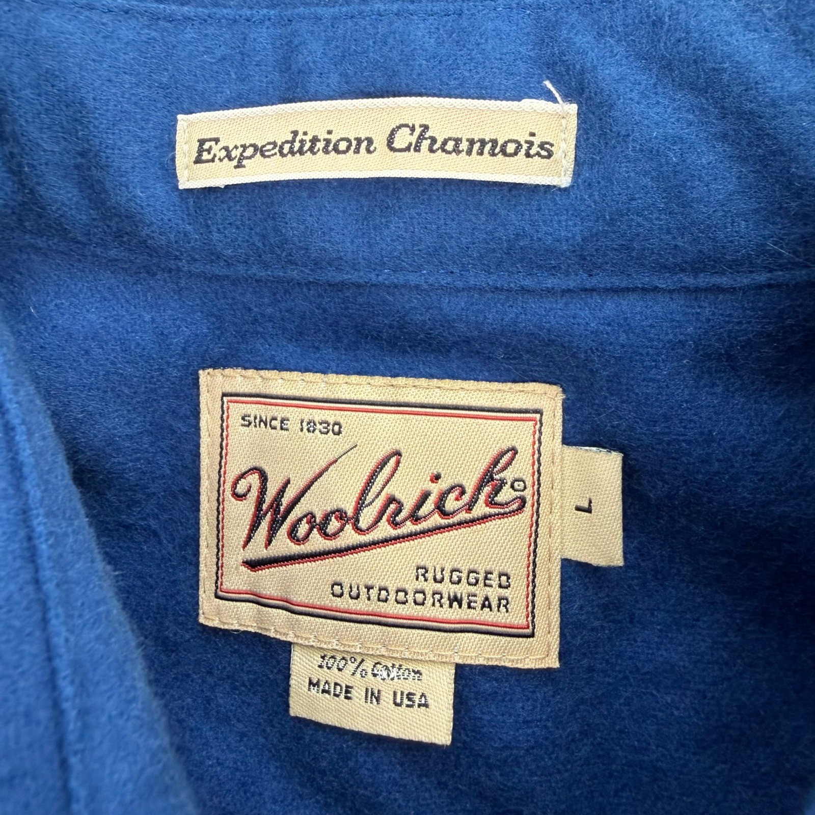 Woolrich Shirt Mens Large Blue Expedition Chamois Cotton Button Up USA Made NEW