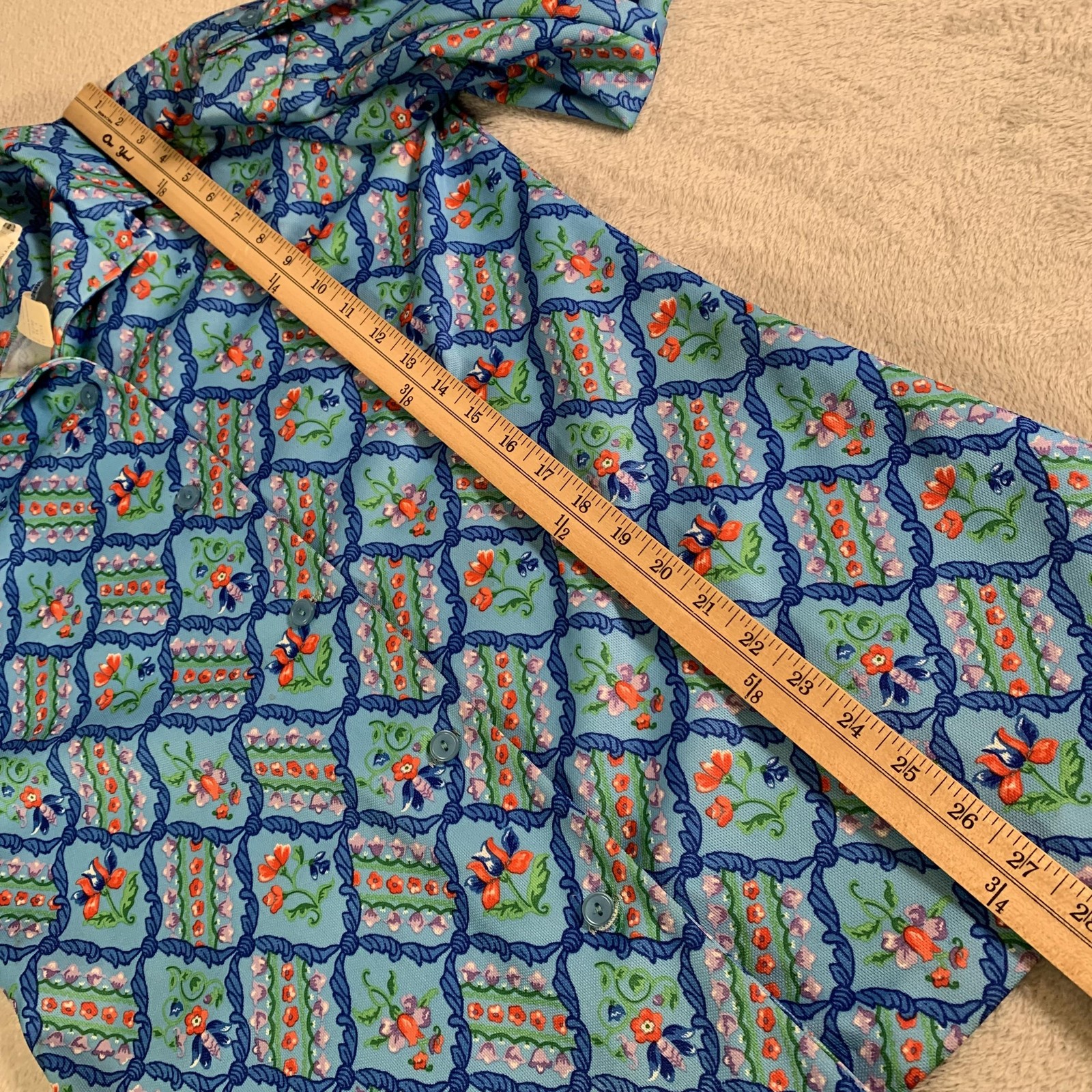 Vintage Hamilton Blouse Womens Size 14A Blue Floral Tunic Collared 70s Polyester