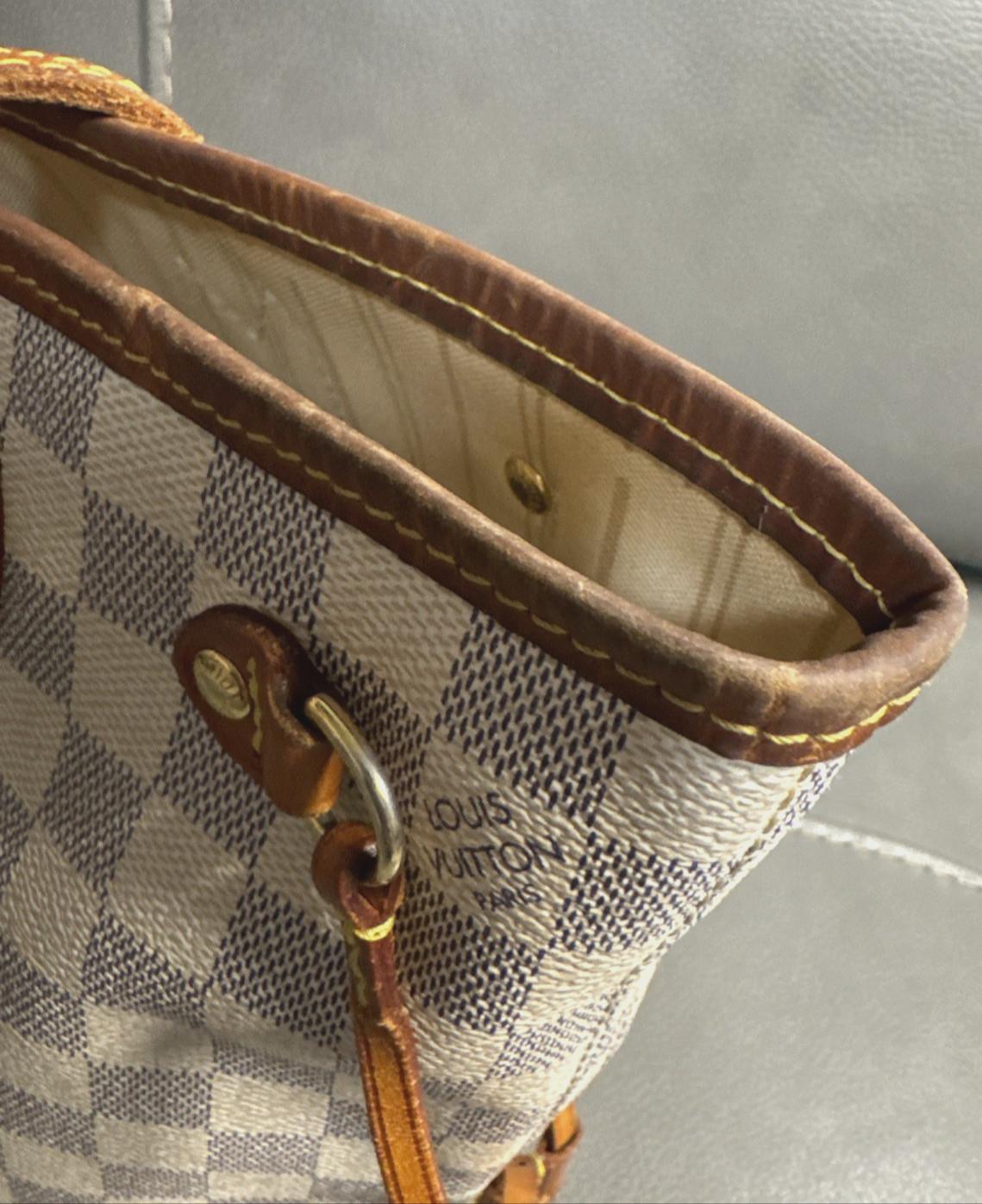 Authentic Louis Vuitton Neverfull PM Damier Azur Canvas Tote Shoulder Bag