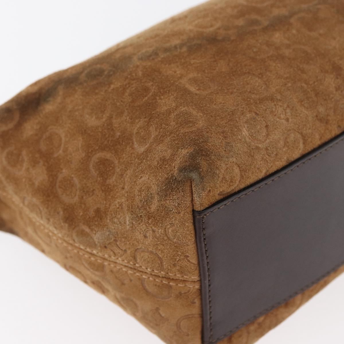 CELINE C Macadam Canvas Hand Bag Suede Brown Silver Auth 176369