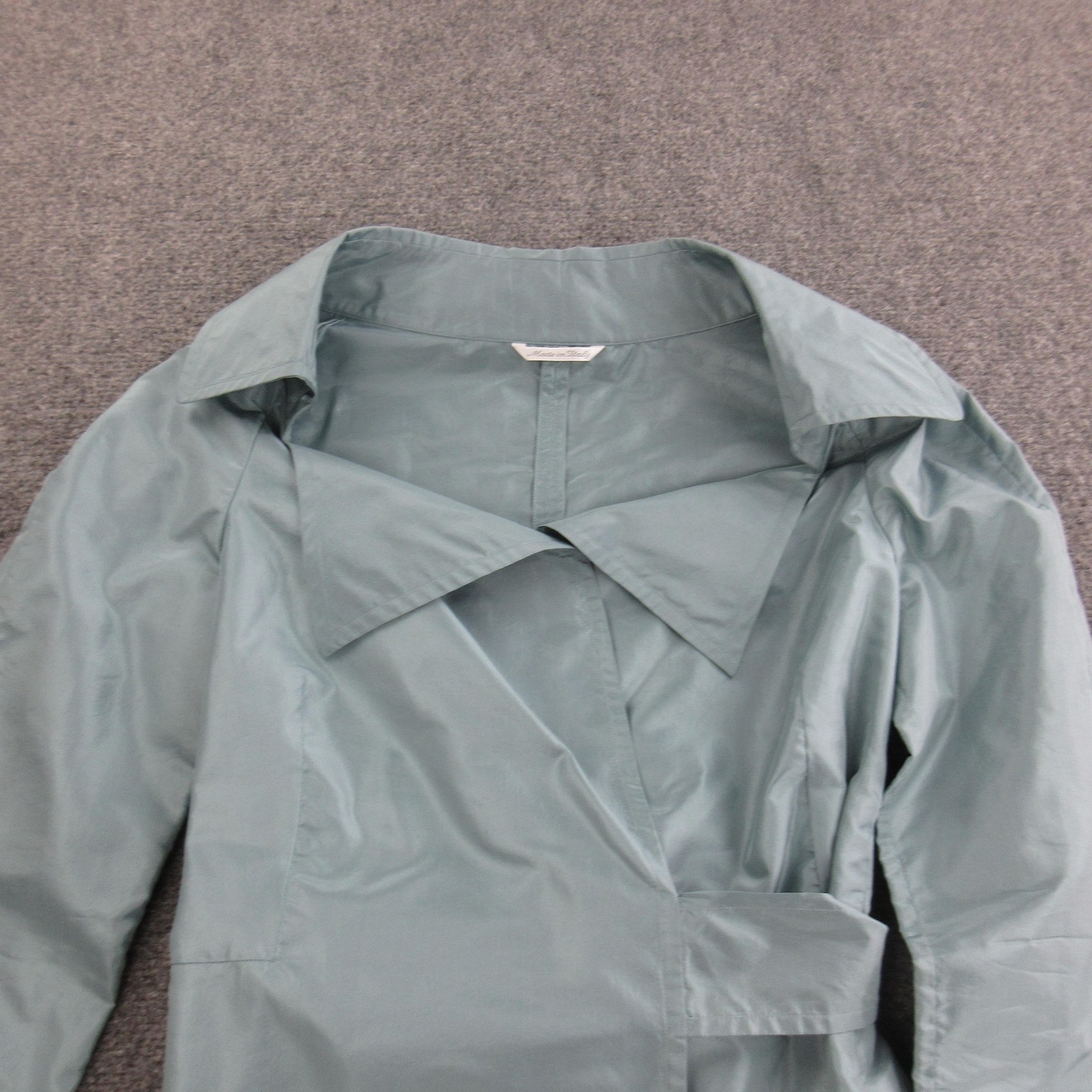 Max Mara Coat Womens 8 Green Silk Taffeta Trench Belted Tie 3/4 Sleeve Italy