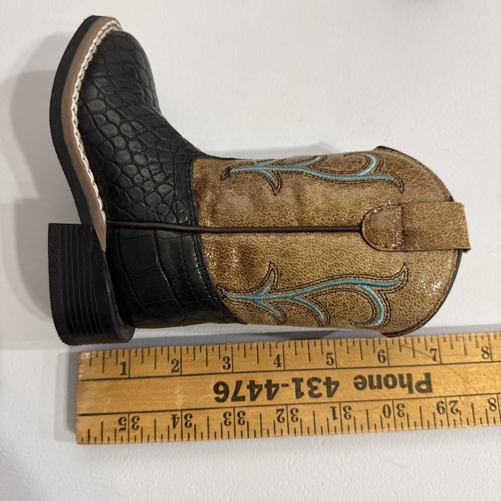 Old West Alligator Print Western Toddler Boots Size 5.5-D Black Brown EUC Cute!