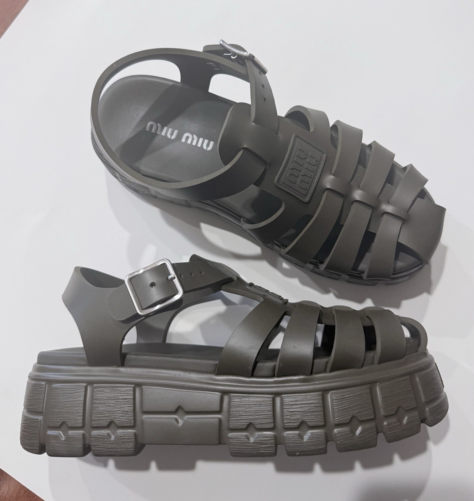 Authentic Miu Miu Eva Platform Sandals, Dark Hunter Green, EU 38 Women’s
