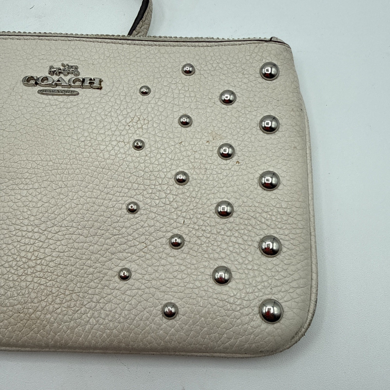 Coach Nolita Wristlet In White Pebbled Leather W/ Silver Stud Accents NY Logo