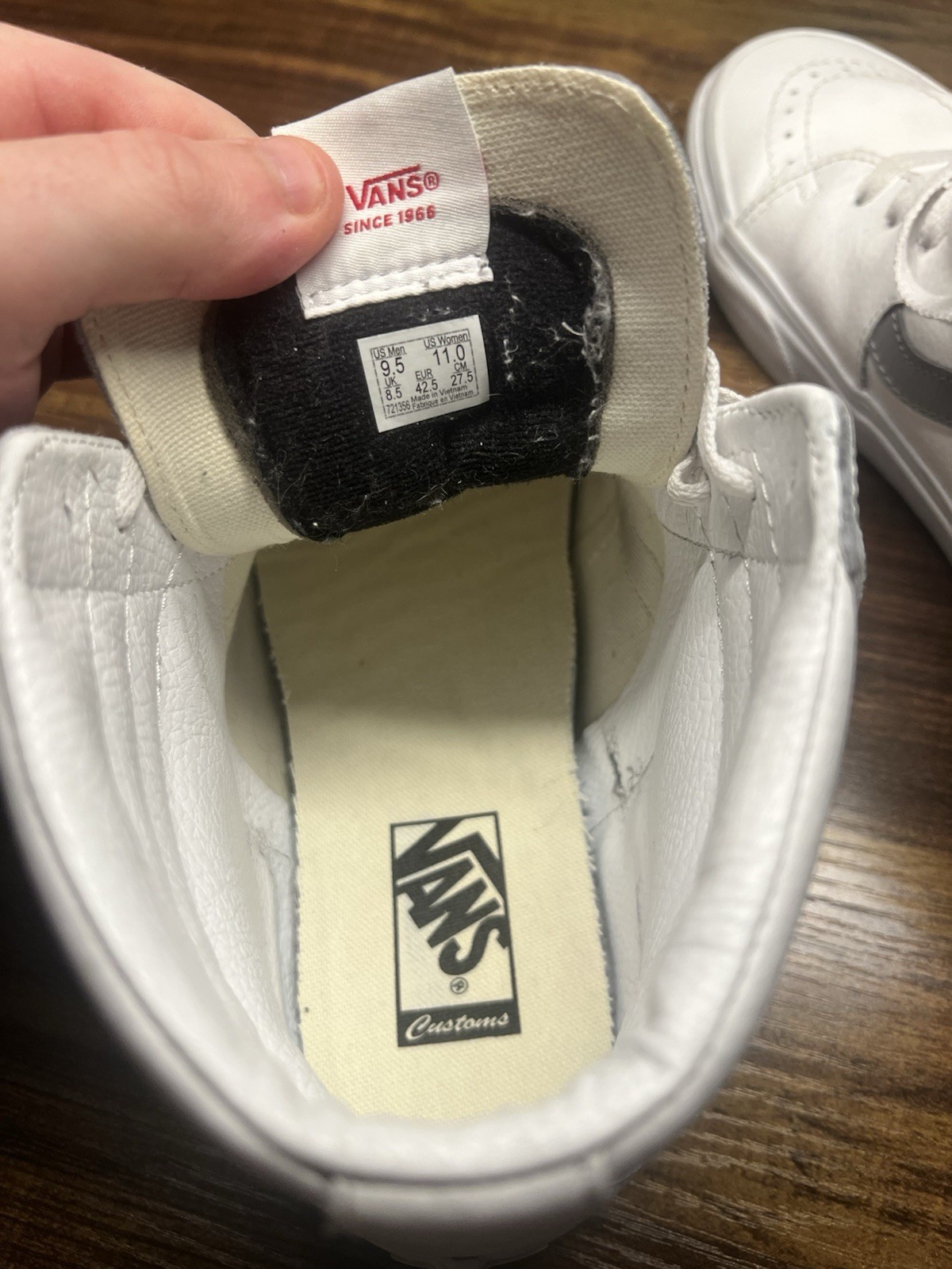VANS Sk8/Hi Custom Leather White & Grey High Top Sneakers Men’s 9.5