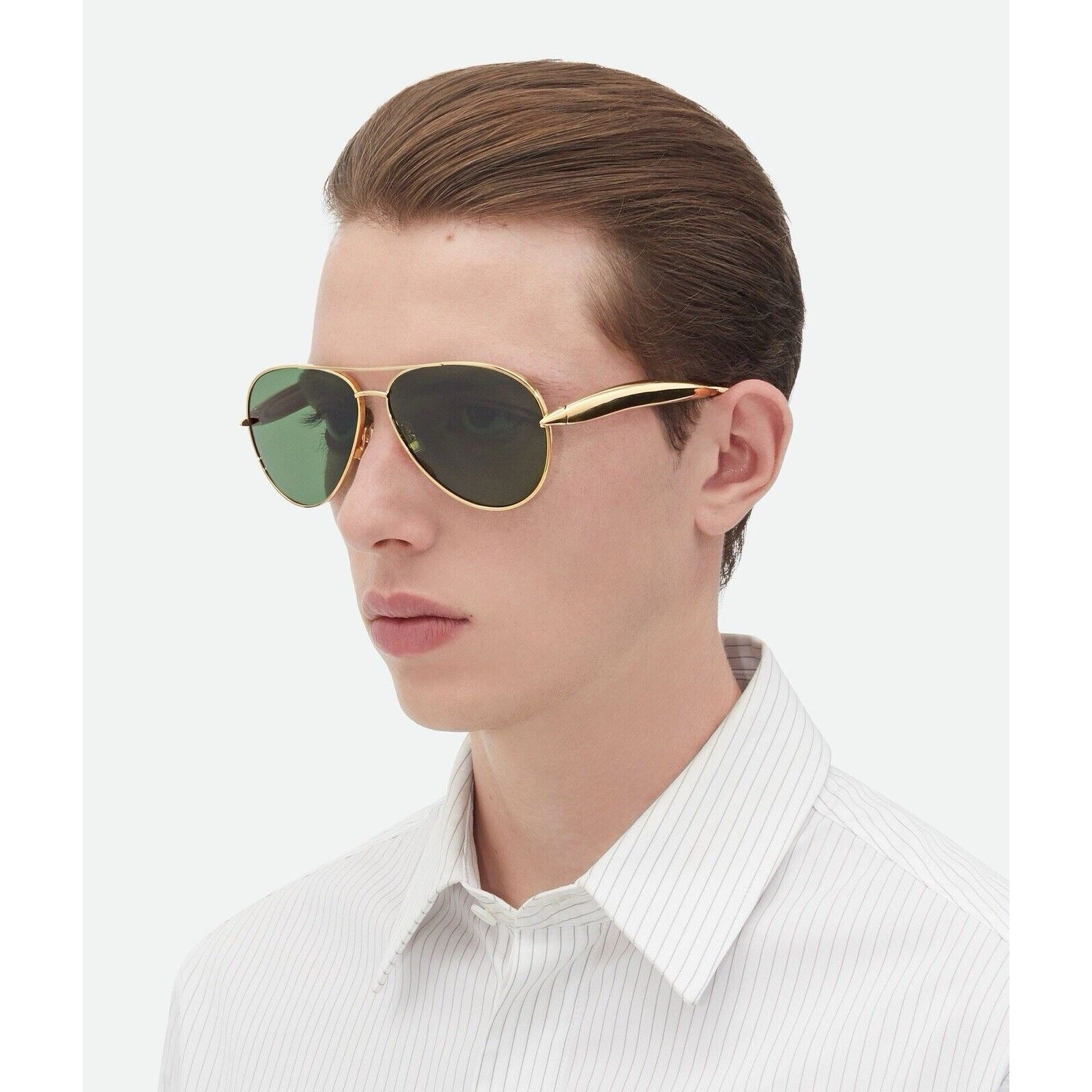 Bottega Veneta BV1305S 001 Gold Green Lens Aviator Sunglasses Unisex AUTHENTIC