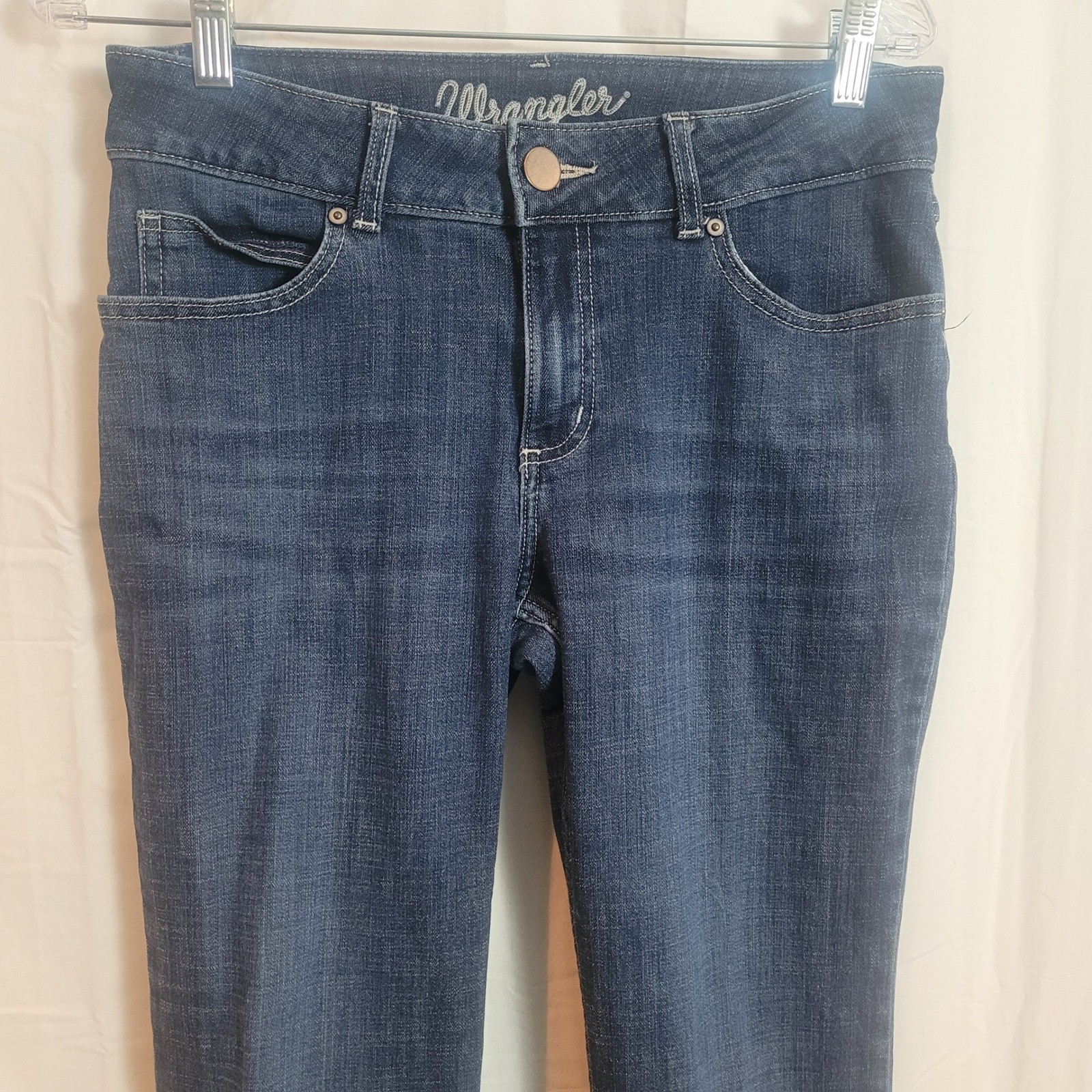 Wrangler Womens Dark Wash Bootcut Jeans Mid Rise Stretch Size 7×34 Western Boho