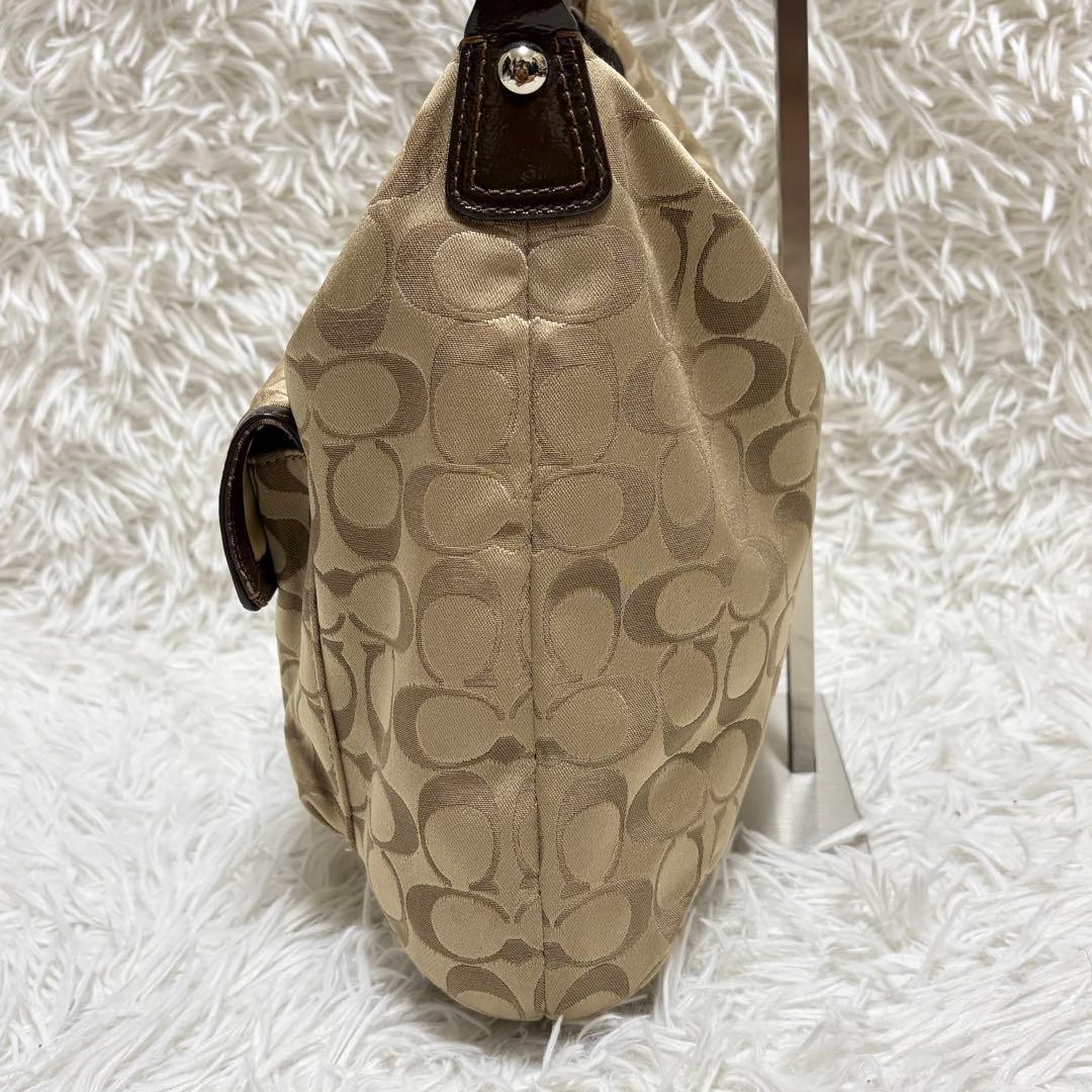 Authentic Coach Signature Hobo Shoulder Bag, Leather, 12.6in, Slightly Dirty