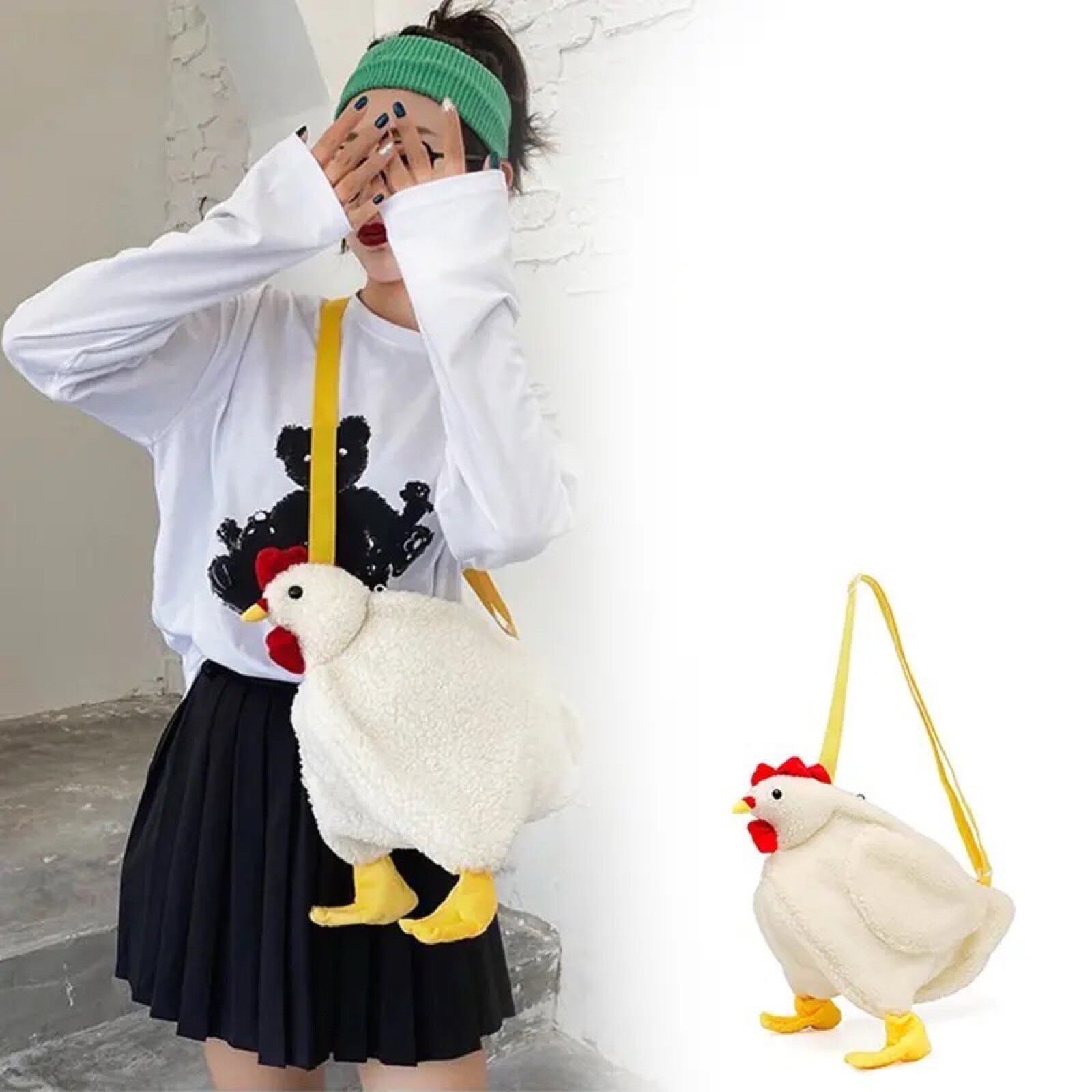 Chicken Shape Bag Zipper Crossbody Purse Fashion Cute Hen Plush Novelty Shoulder