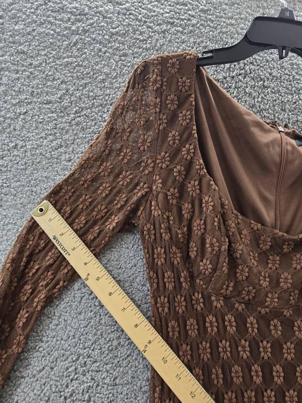 Bardot Evannia Bell-Long Sleeve Lace Dress Women’s 12 Chocolate Square Neck