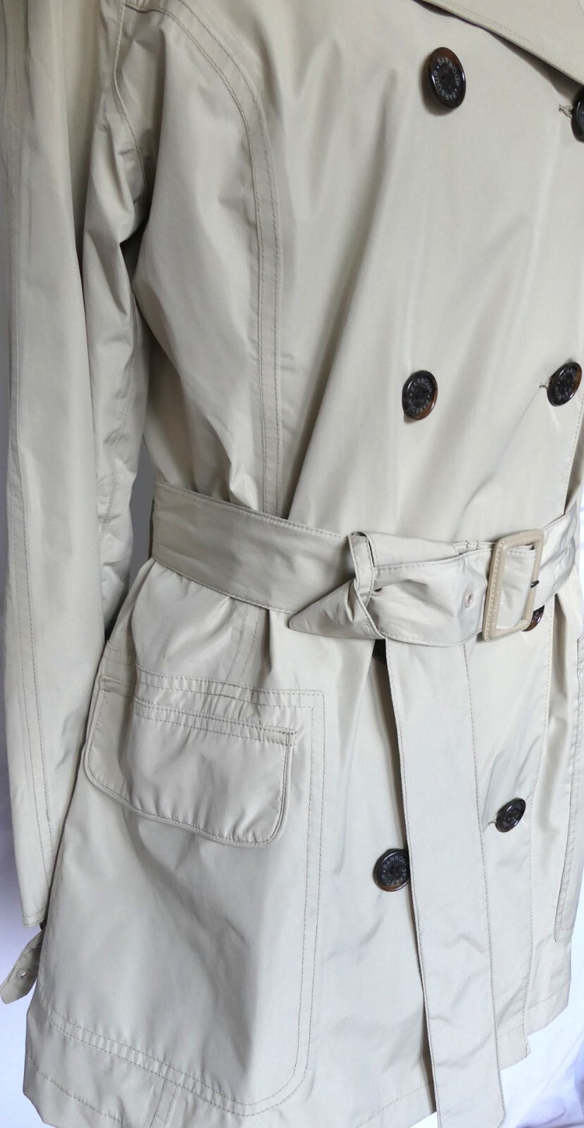 Barbour Rain Trench Coat Waterproof Featherweight Valerie Short US Size 8 Lt Tan