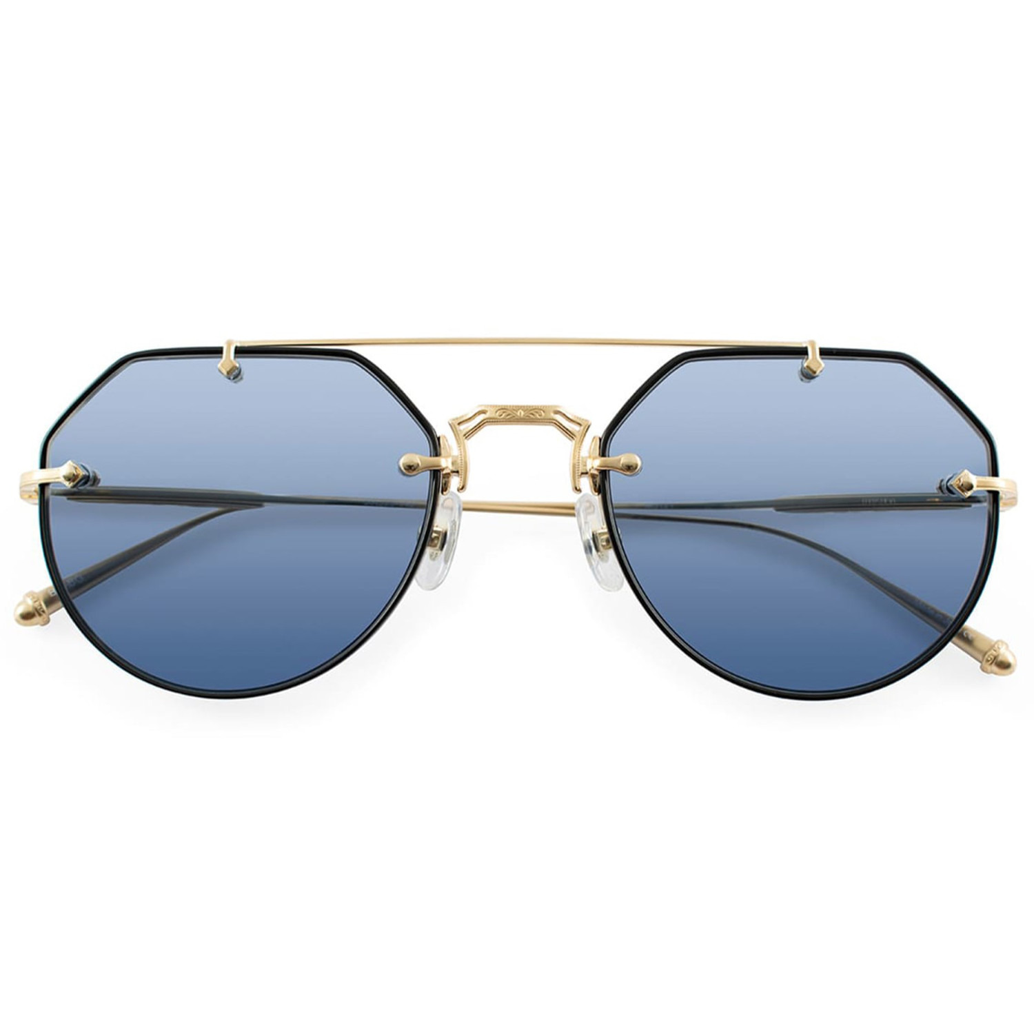 Matsuda M3121 Geometric Sunglasses Brushed Gold | Cobalt Blue Lenses