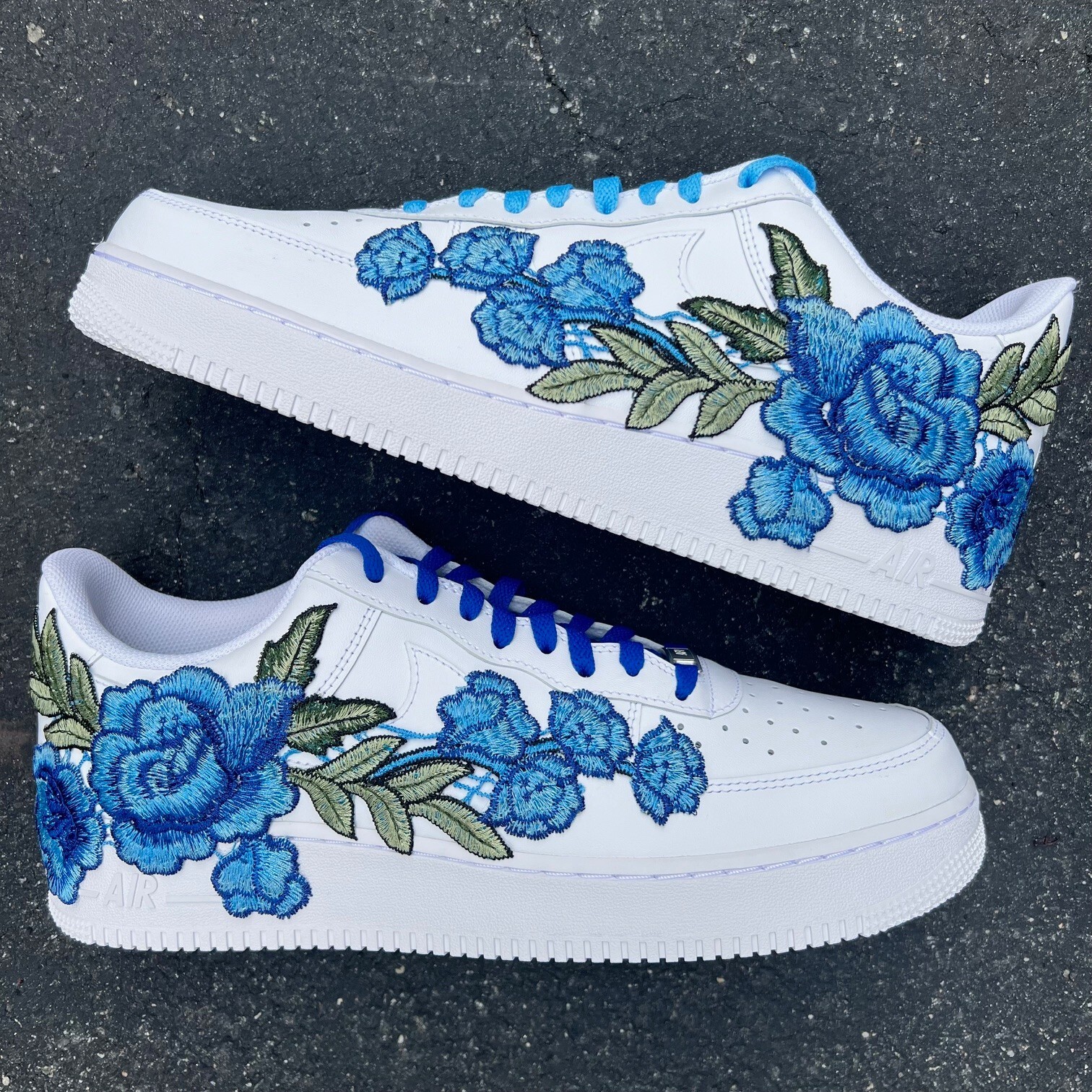 Air Force 1 Custom Rose ‘Blue Bloom’ Floral Shoes Mens 8 8.5 9 9.5 10 10.5 11 12